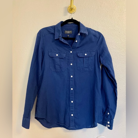 Express Linen Cotton Blend Button Down Shirt - Picture 1 of 5
